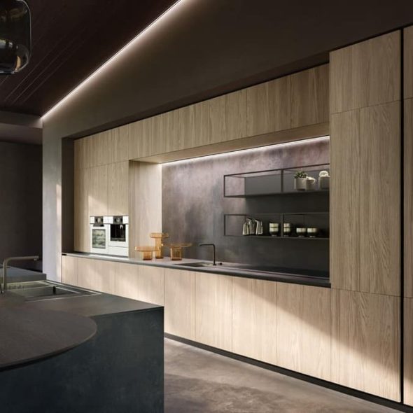 a kitchen with a countertop and a sink